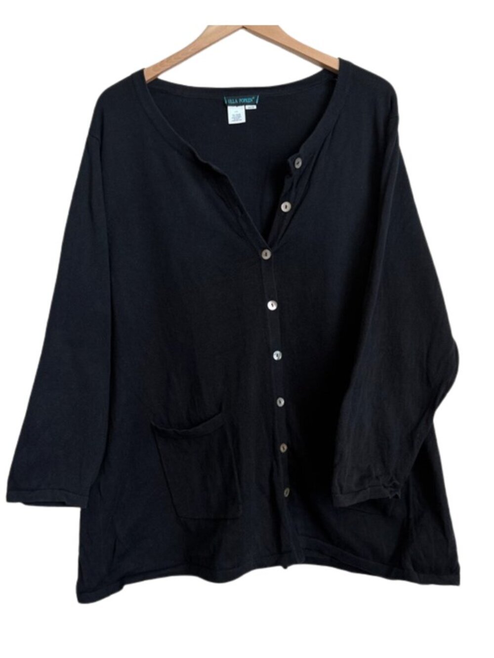 Ulla Popken Cotton Cardigan Sweater Plus Size 24/26 Black Relaxed Fit Button Up
